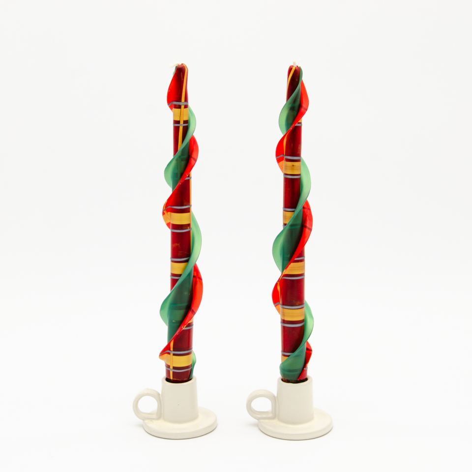 Red and Green Plaid Design Beeswax Taper