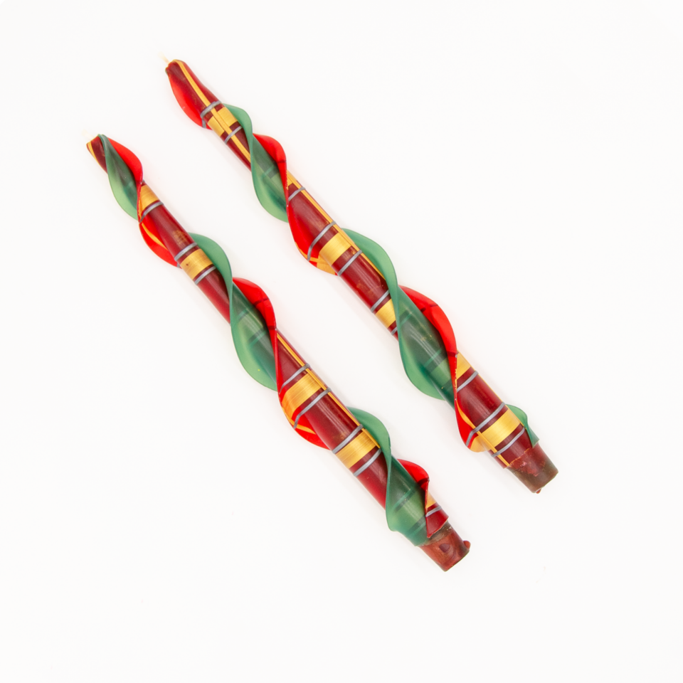 Red and Green Beeswax Plaid candles