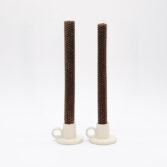 Brown pair of beeswax honeycomb taper candles