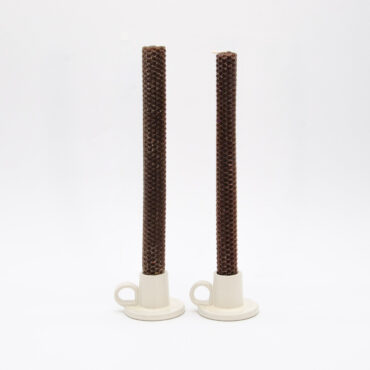 Brown pair of beeswax honeycomb taper candles