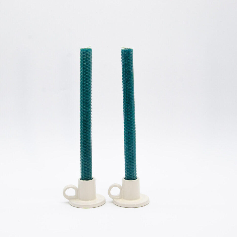 Nice pair of honeycomb taper candle in forest green