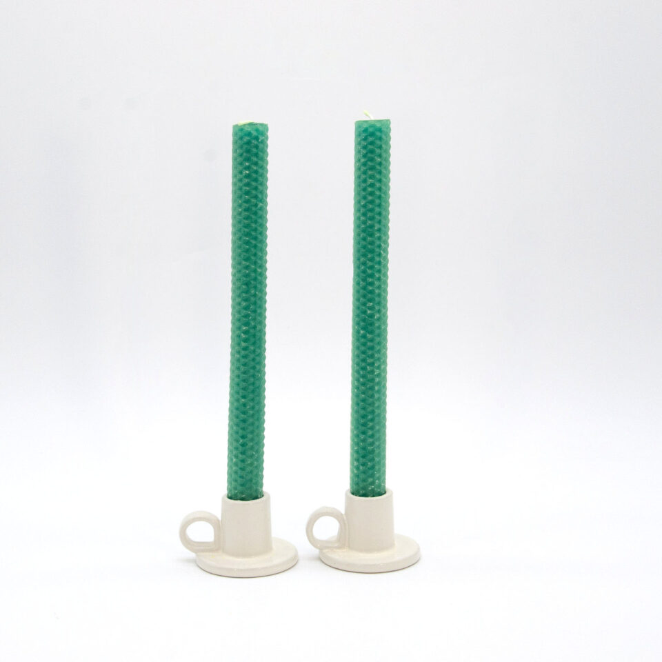 Gorgeous pair of green honeycomb taper candles that burn slowly and are smokeless