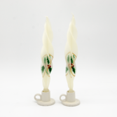 Holiday Holly design on these beeswax flame candles that burn in a stunning pattern.